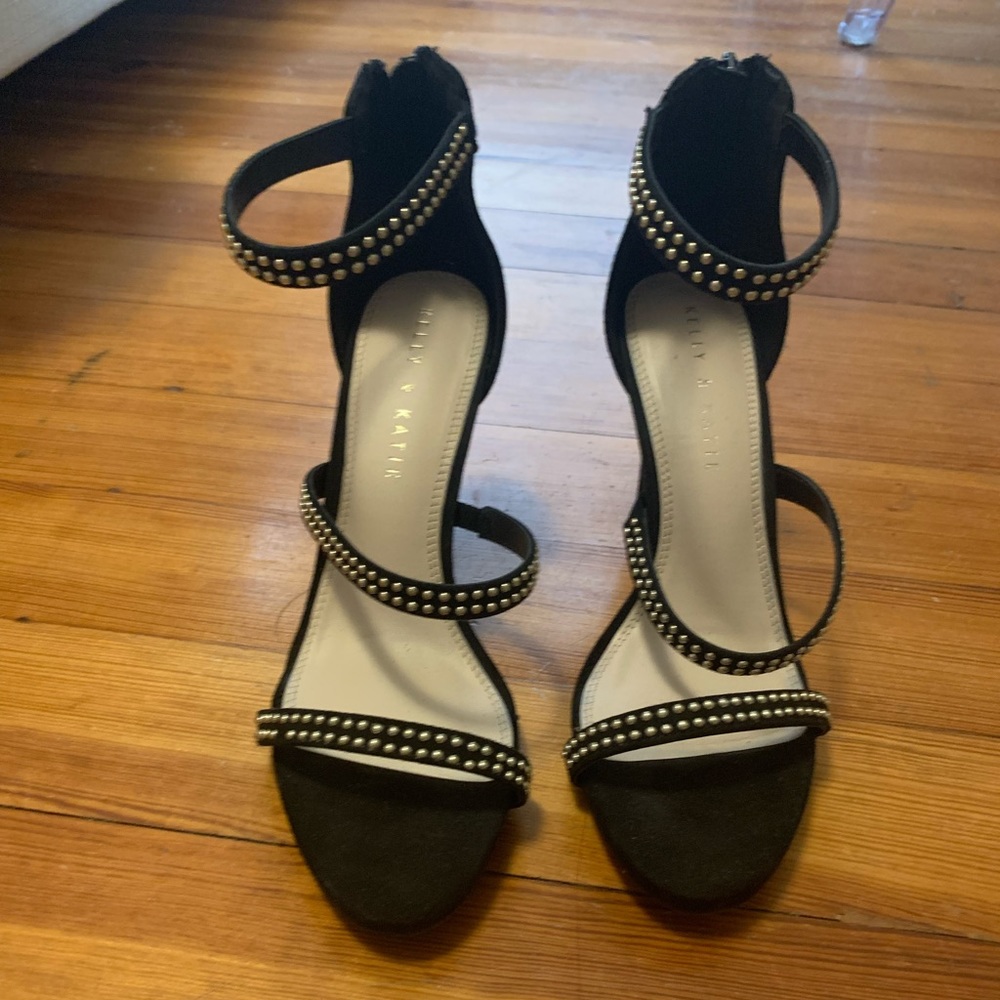 Kelly & Katie Black Studded Three Strap Heels